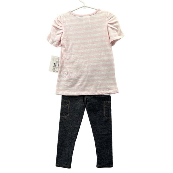 Absorba Toddler Girls 3T Legging Top Outfit Pink Stars Faux Denim - Picture 5 of 9